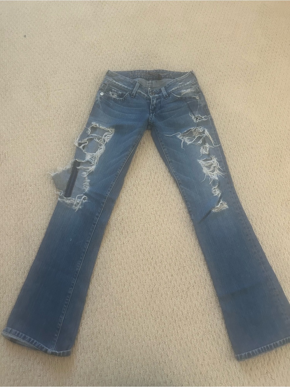 Guess by Marciano Distressed Blue Flare Jeans
